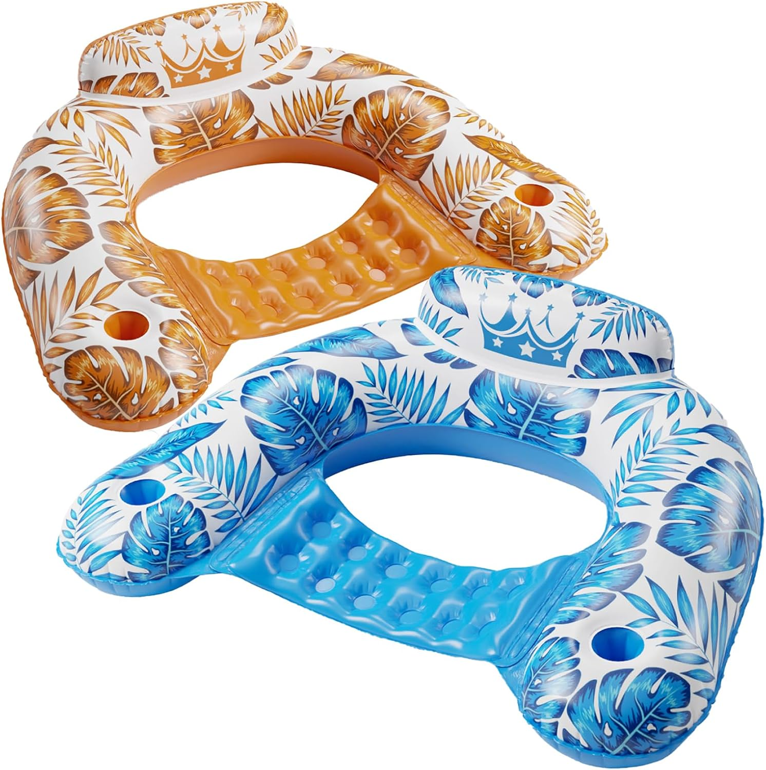Inflatable Pool Float Chair - 2 Pack Pool Floaties Chair Floats Loungers for Swimming Pools Floating Lounger with Cup Holders Toy Party Floaties for Adults L