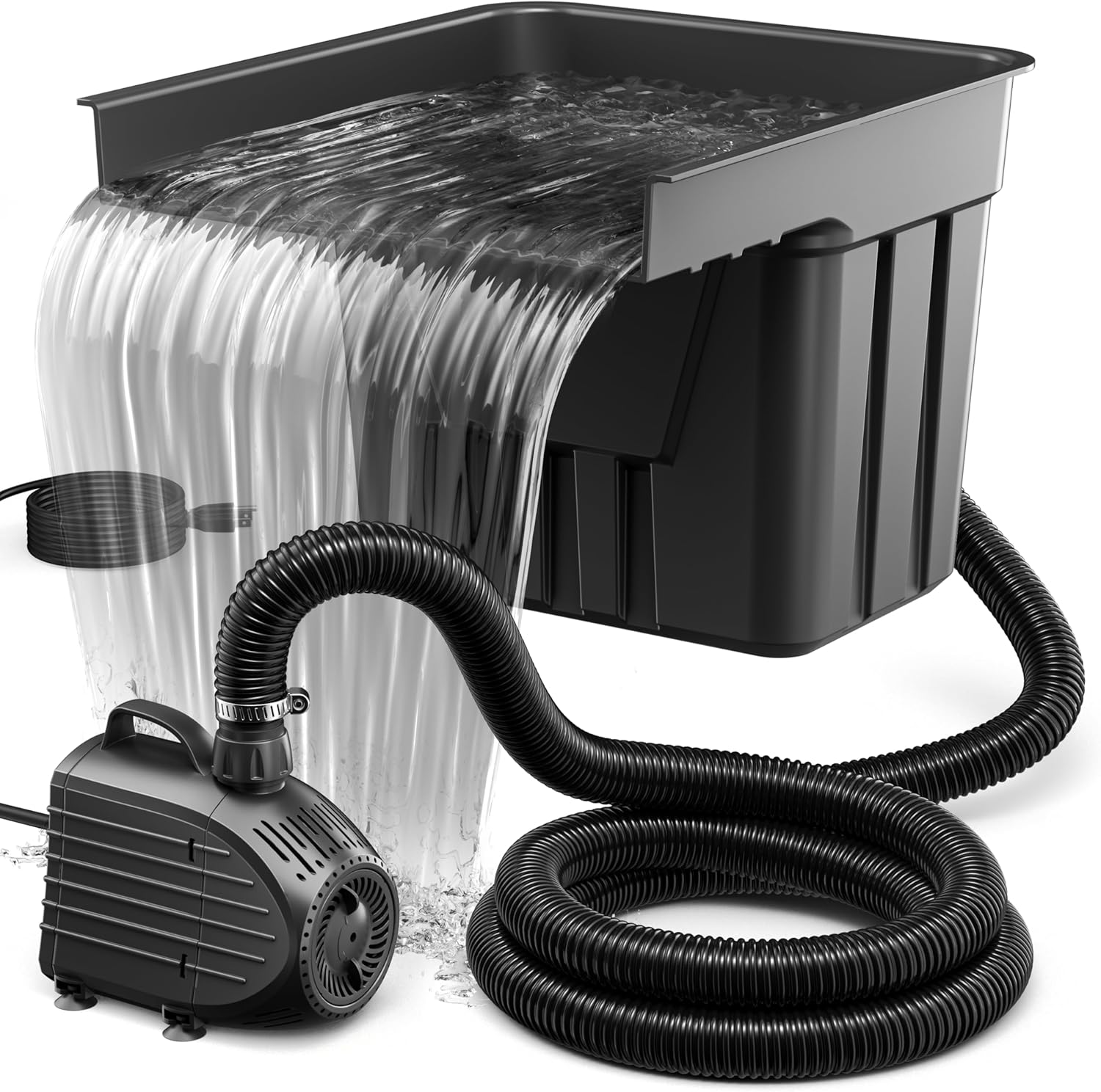 Pond Waterfall Spillway Kit with Pump, Box, Media & Tubing for 3000 Gallons