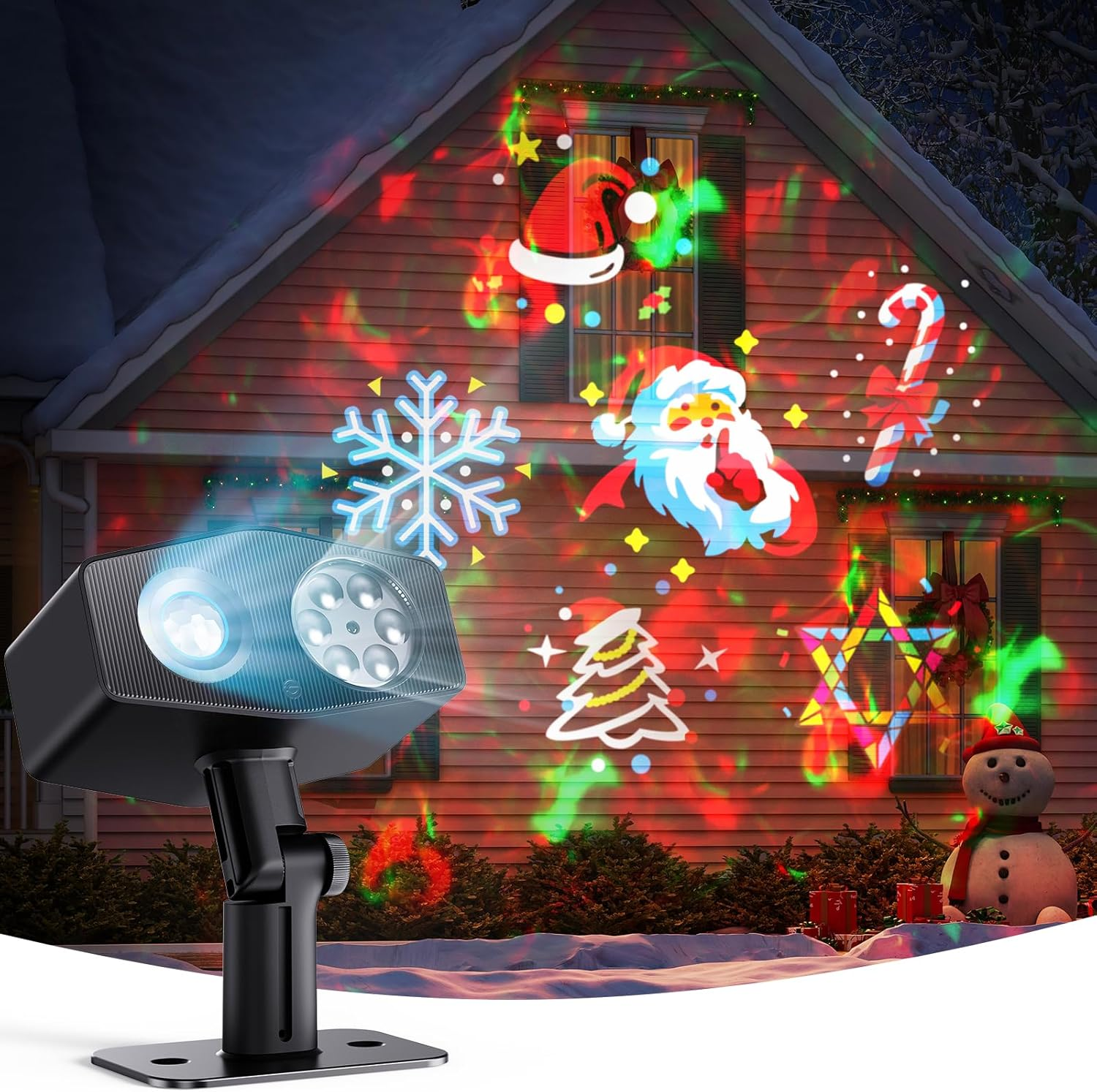 Outdoor Snowflake Projector, Smart Projector with Moving Water Ripple Projection, Waterproof Garden Lights, 58 Scene Modes and 20 Projected Pictures, Works with Alexa, Matter, Google Assistant