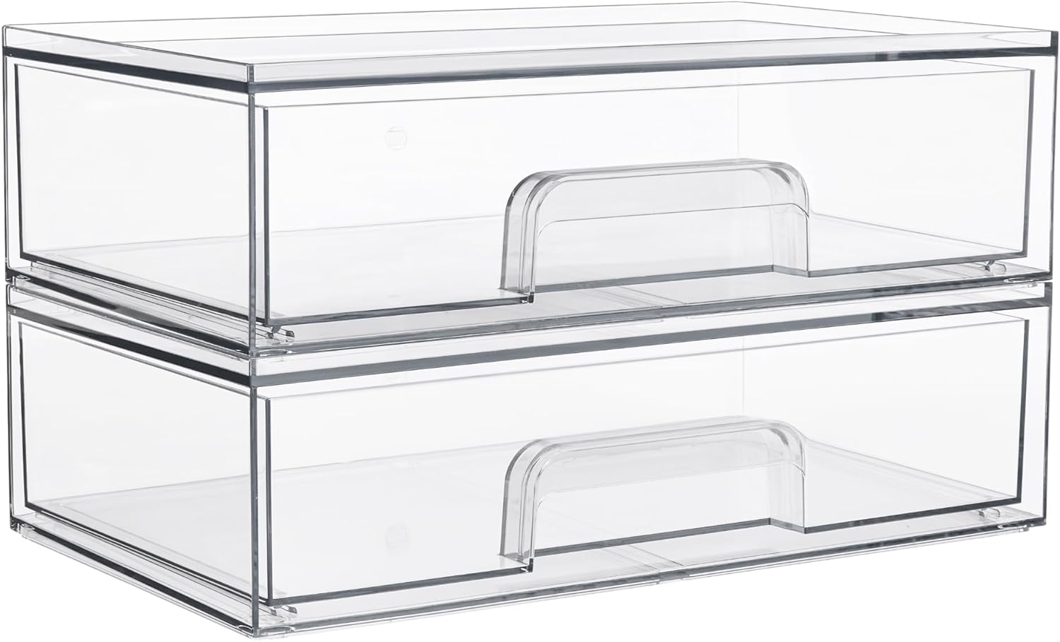 12.1''W Clear Stackable Storage Drawers,2 Pack Acrylic Plastic Organizers Bins for Makeup Palettes, Cosmetics, and Beauty Supplies,Ideal for Vanity, Bathroom,Cabinet,Desk Organization