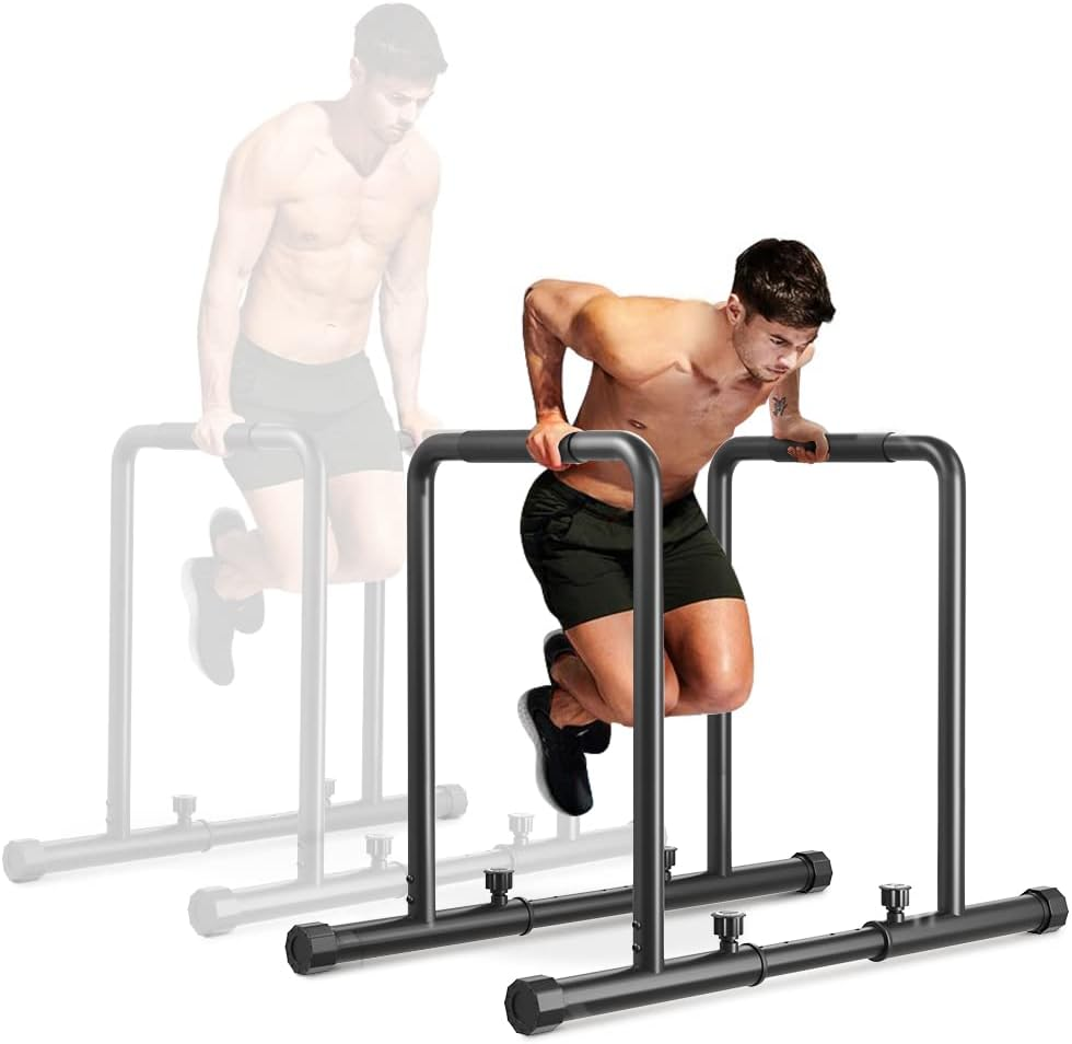 1100lbs Adjustable Dip Bar Heavy Duty Steel Dip Station, Home Dip Stand with Two Safety Connectors, Parallel Bars Dip Equipment for Calisthenics, Strength Training