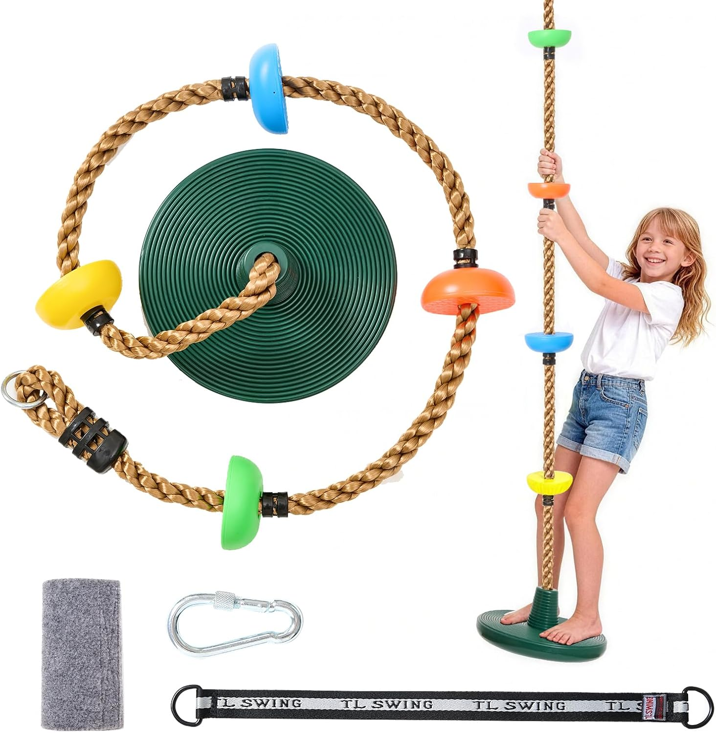 Tree Swing for Kids 330LB Climbing Rope with Platforms Disc Swing, Green