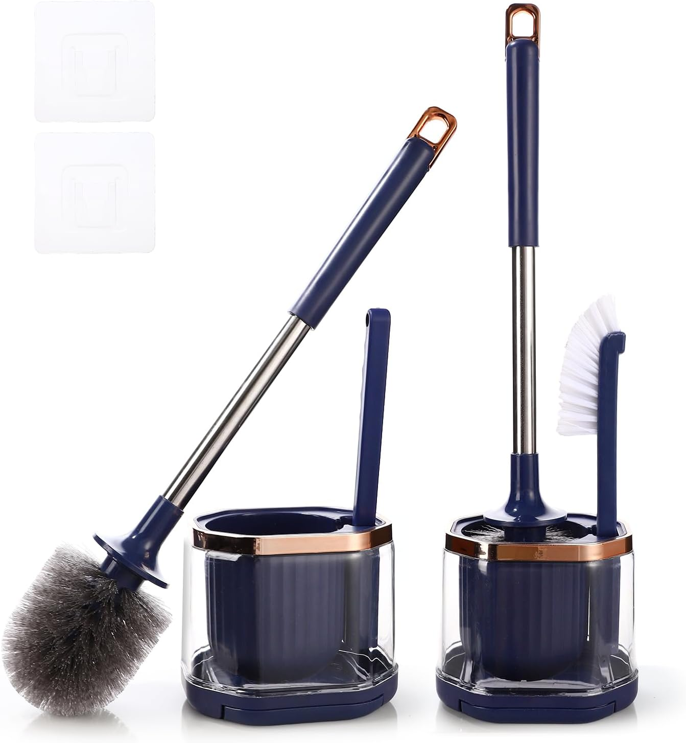 Toilet Bowl Brush and Holder 2 Pack Long Handled Toilet Brush Set for Bathroom with Gap Cleaning Brush and Clip Deep Cleaning Wall-Mounted Household 3-In-1 Cleaning Brush Set （Blue）