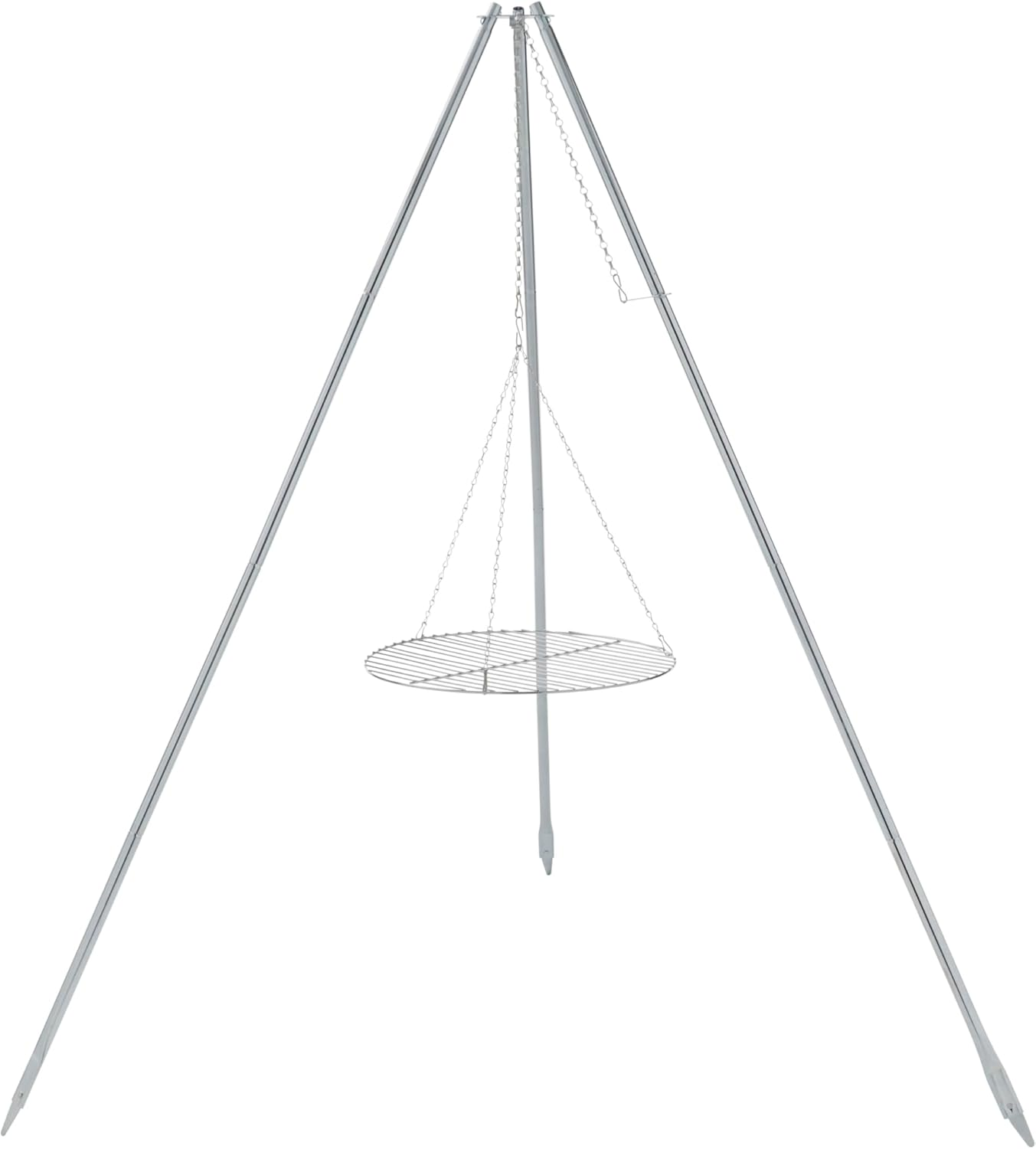 Tripod Campfire Grill & Lantern Hanger, Grill Grate with Adjustable Height for Cooking over Fire, Steel Firepit Cooking Rack