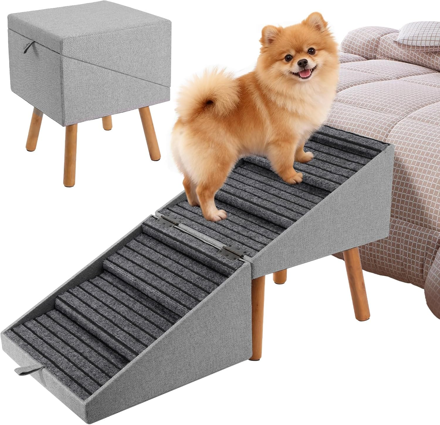 Dog Ramp for Bed & Couch 21" H, Foldable 2 in 1 Dog Stairs, Split Ottoman