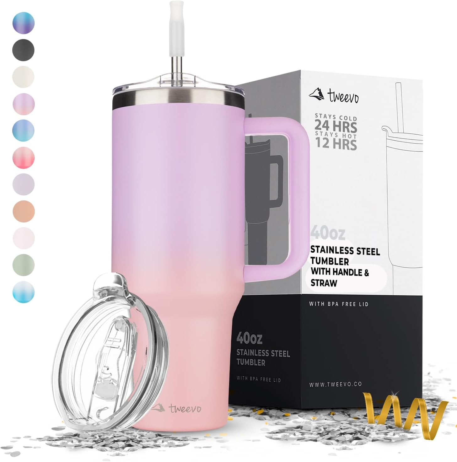 Vaso de 40 oz con asa y pajita de acero inoxidable