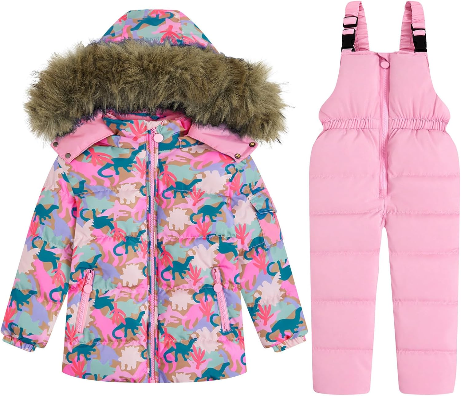 Tuta Da Neve per Bambini Piumino Con Cappuccio + Pantaloni Da Neve, Set Abbigliamento Invernale Ragazza Giacca Invernale E Pantaloni Da Sci 2 Pezzi Set, Rosso Rose, 18-24 Monate (2Er Pack)