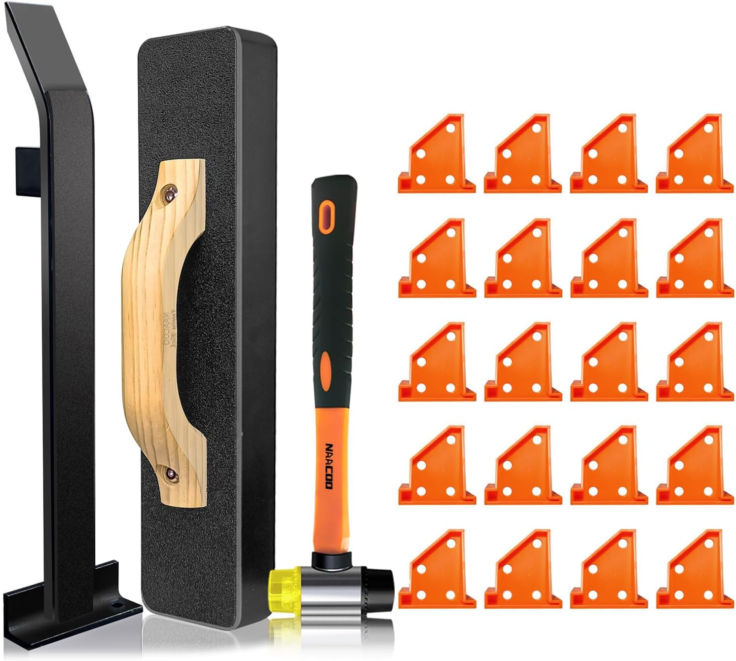 Laminate/Vinyl Flooring Tools, Heavy Tapping Block - Knock 1-2 Times, Heavy Pull Bar, 20pc Upgrade Flooring Spacers, Rubber Mallet - Professional 6 in 1 Floor Installation Kit.