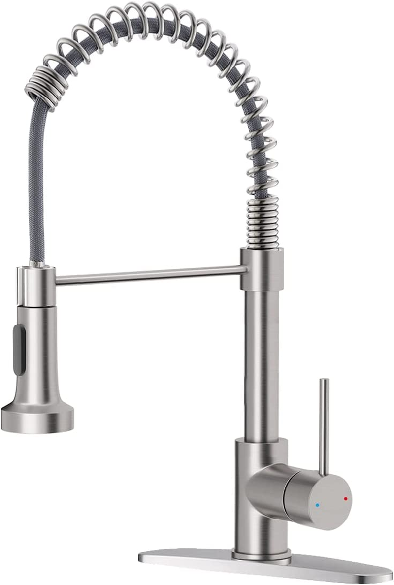 Kitchen Faucet with Pull down Sprayer Brushed Nickel Stainless Steel 1 Handle Pull Out Spring Sink Faucets 1 Hole or 3 Hole Dual Function for Farmhouse Camper Laundry Utility Rv Wet Bar