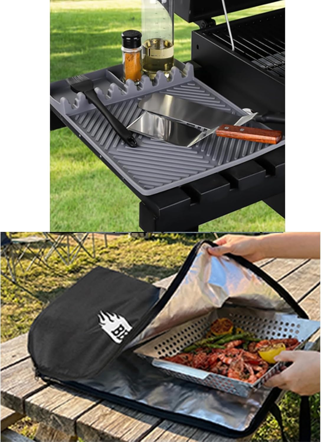 Grey Mat + 23In Black BBQ Blanket