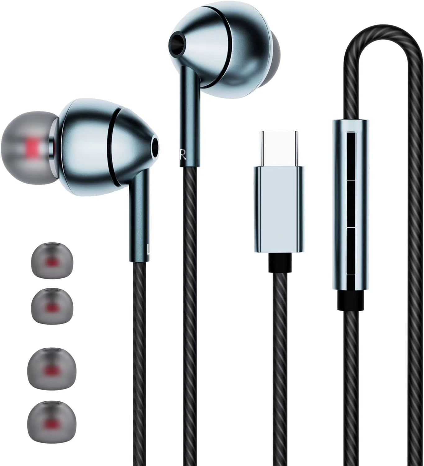 USB C Headphones for Samsung Galaxy S24 S23 FE S22 S21 S20 A53 A54 Wired Earbuds In-Ear Type C Earphone with Microphone Volume Control Bass Stereo Noise Canceling for Iphone 15 16Pro Max Pixel 6 7 8 5