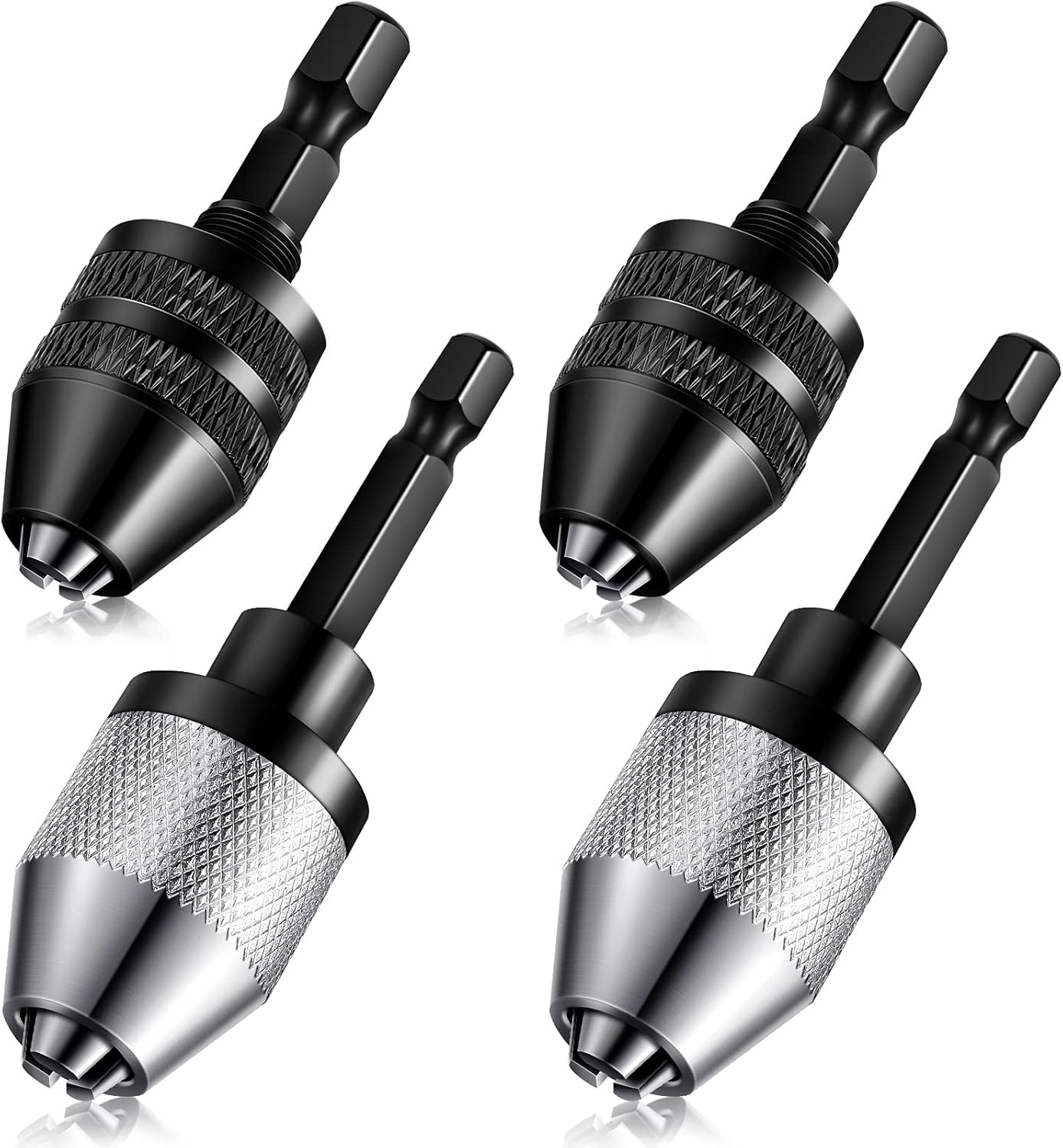Keyless Drill Chuck Bit 1/4 Inch Hex Shank Keyless Drill Chuck Fast Change Converter Extension Screwdriver Adapter in 0.3-6.5 Mm, 0.3-3.6 Mm for Tool Attachment(4 Pieces)