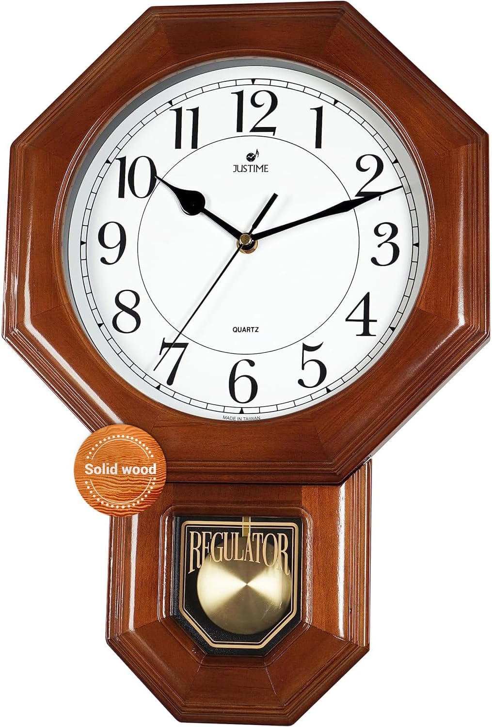 17.5" Schoolhouse Solid Wood Pendulum Wall Clock, Westminster Chime | Hourly Westminster Melody, Traditional Schoolhouse Design, Vintage Regulator Wall Clock, Living Room Décor