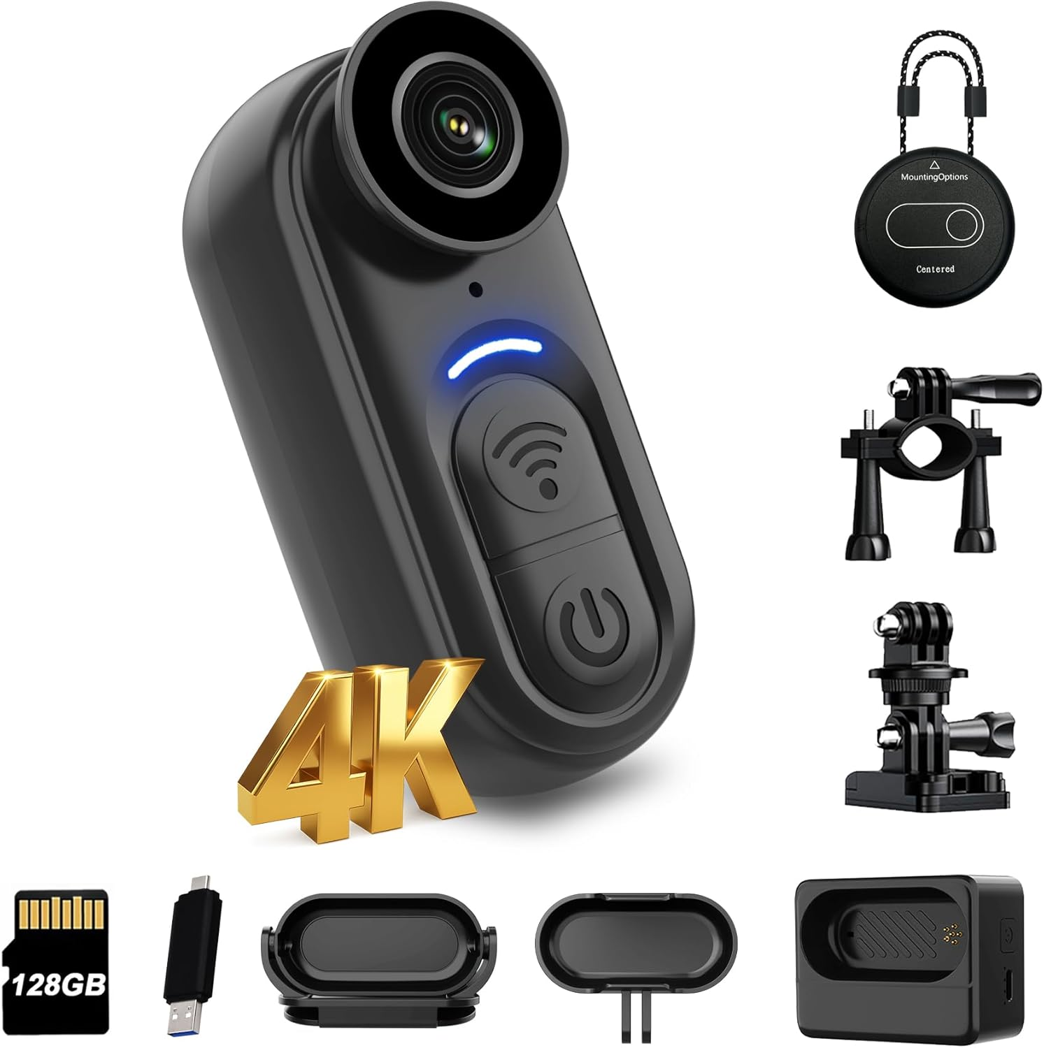 4K Mini Body Camera 128GB – Thumb Size Wearable Action Cam, Hands-Free POV Recording, Portable Body Worn Camera for Travel, Cycling, Sports, Pets, Outdoor Adventures