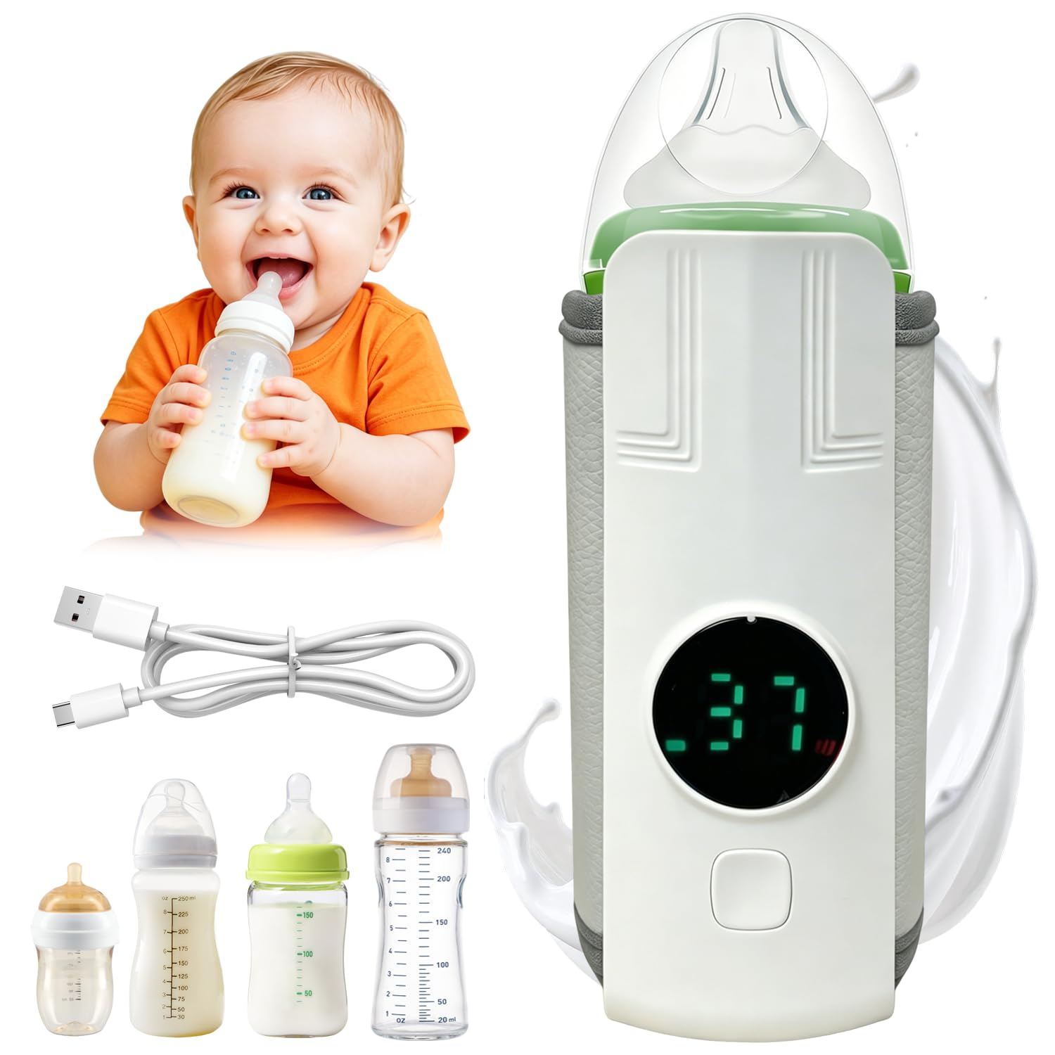 2026 Upgraded Milk Warmer for Travel, on the Go Baby Bottle Warmer, Waterless Bottle Warmering with Battery-Powered, 6 Temp Settings Fast Heating & Precise Temperature Control with LCD Display