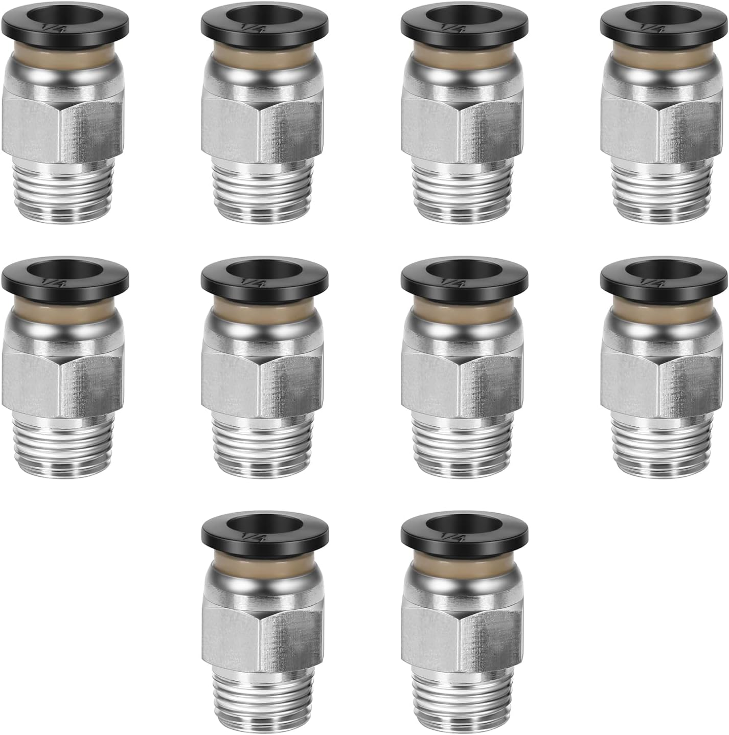 10 Pcs Push-To-Connect Fittings 1/4 Inch Tube OD X 1/8 Inch NPT Thread Pneumatic Male Straight Quick Connect Air Line Fittings…