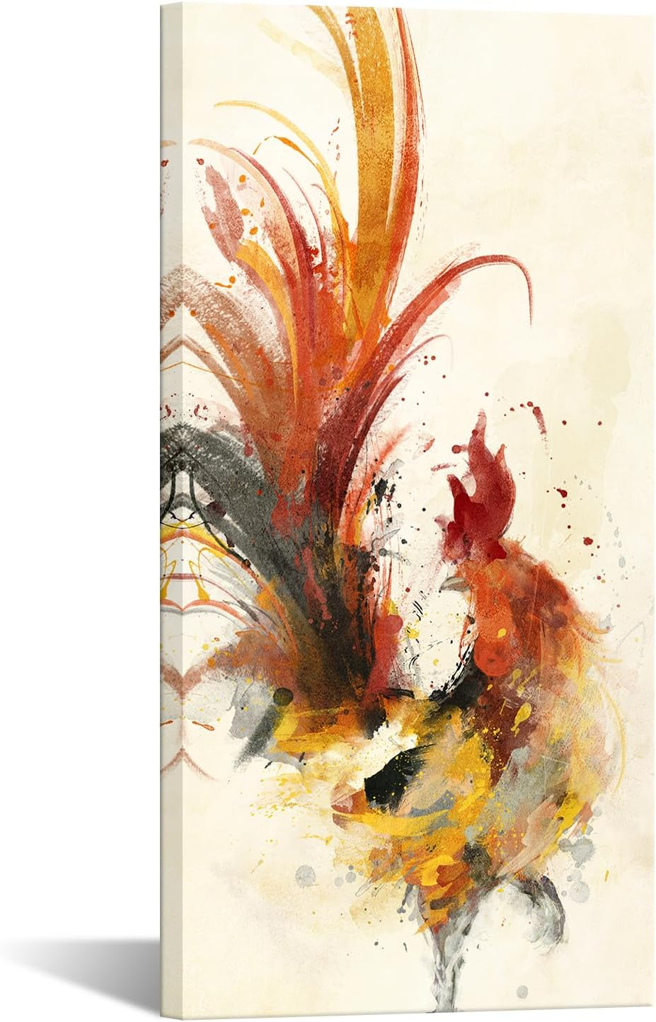 Modern Abstract Farm Rooster Canvas Wall Art for Farmhouse Kitchen and Bathroom Decor, Vertical Chicken Painting on Canvas for Rustic Living Room, Farm Animal Rooster Picture 20X40''