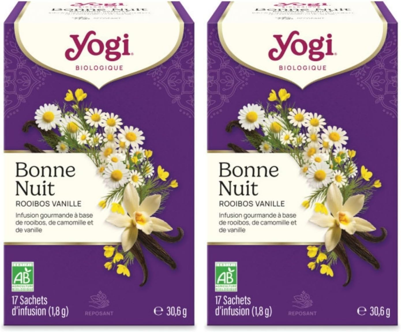 Bonne Nuit Rooibos Vanille Bio – Infusion Relaxante Sans Caféine – Rooibos Doux, Vanille Gourmande & Épices Ayurvédiques – Détente & Sommeil – 17 Sachets (Lot De 2)