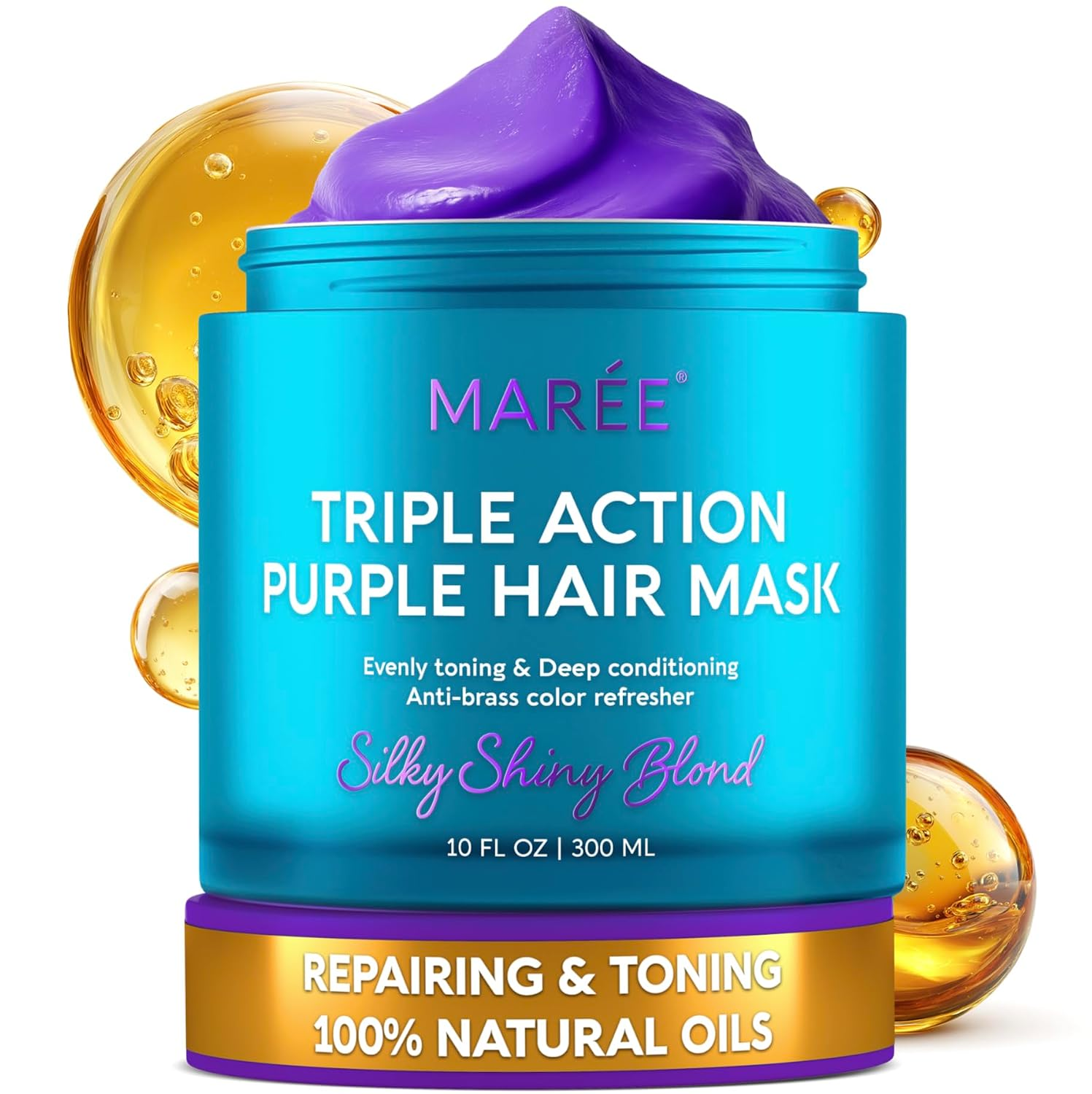 Deep Conditioning Hair Mask for Damaged Hair Treatment – Keratin Hair Care for Hydrating Growth Repair Moisturizing – Dry Curly Color Refreshing – 10 Fl Oz, Purple