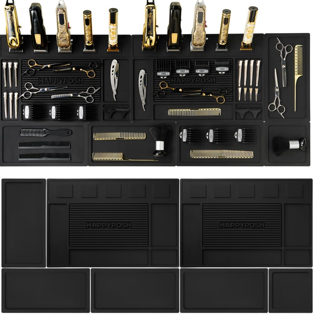Magnetic Barber Mats for Clippers, 7-Piece Modular Barber Station Organizer, Extra Large Barber Workstation Mat with 10 Strong Magnets, Non-Slip Professional Barber Tool Organizer | Customize Your Setup, Organize Your Tools, Maximize Your Workspace