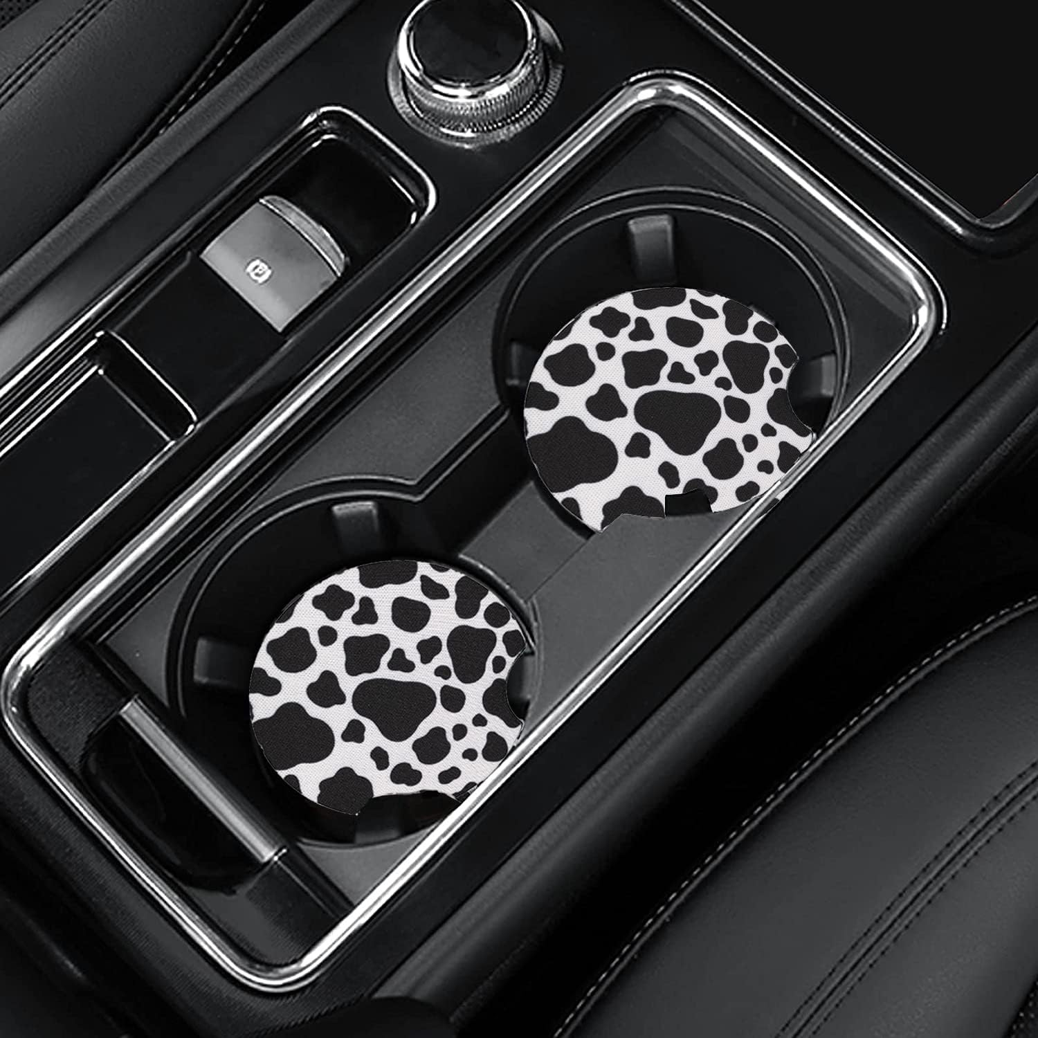 4 Pack Car Coasters, 2.75Inch Cow Print Car Cup Holder Coasters for Cars, Neoprene Cup Pad Mat for Cup Holders for Women