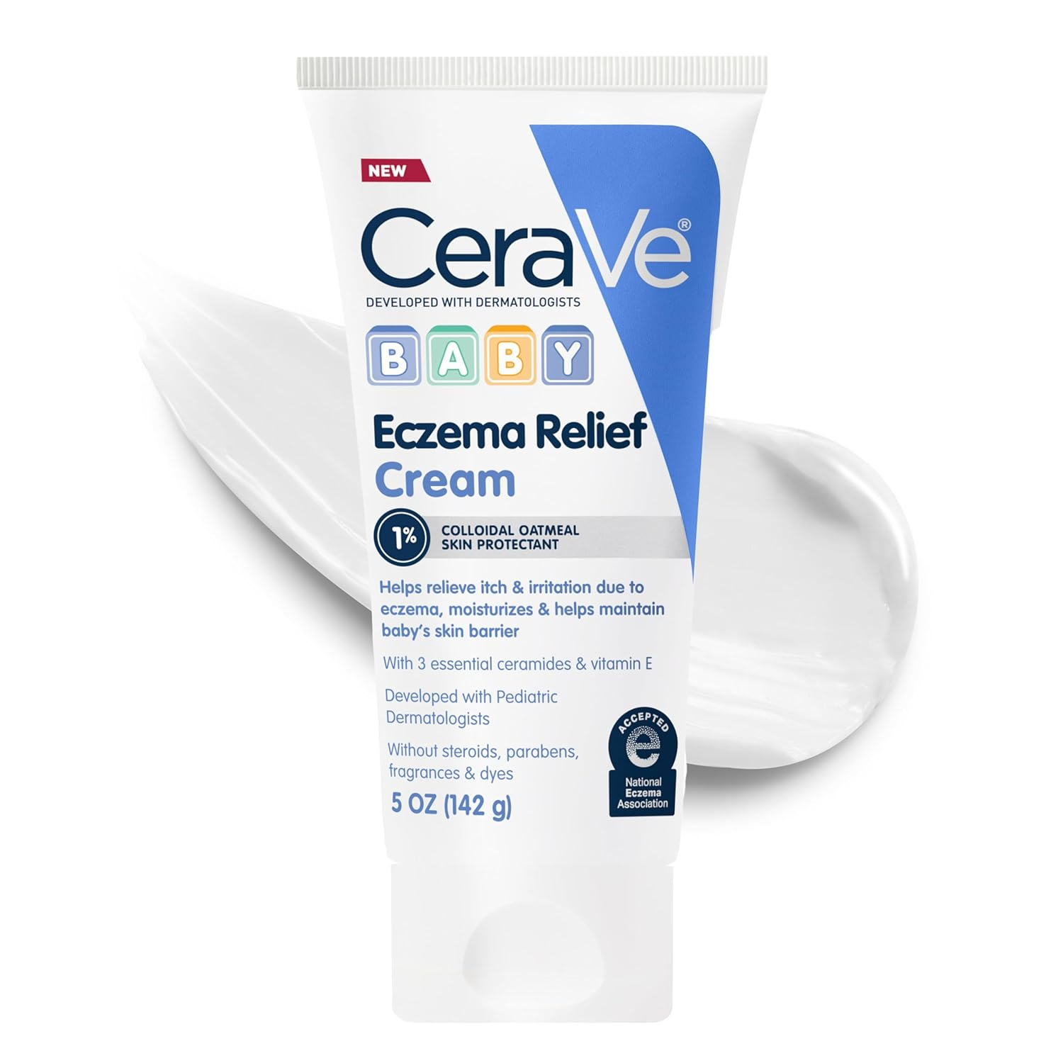 Cerave Baby Eczema Relief Cream, 1% Colloidal Oatmeal Cream with Vitamin E & Ceramides, Baby Eczema Cream Soothes & Calms Itchy Skin, Developed with Pediatric Dermatologist, Fragrance Free, 5Oz