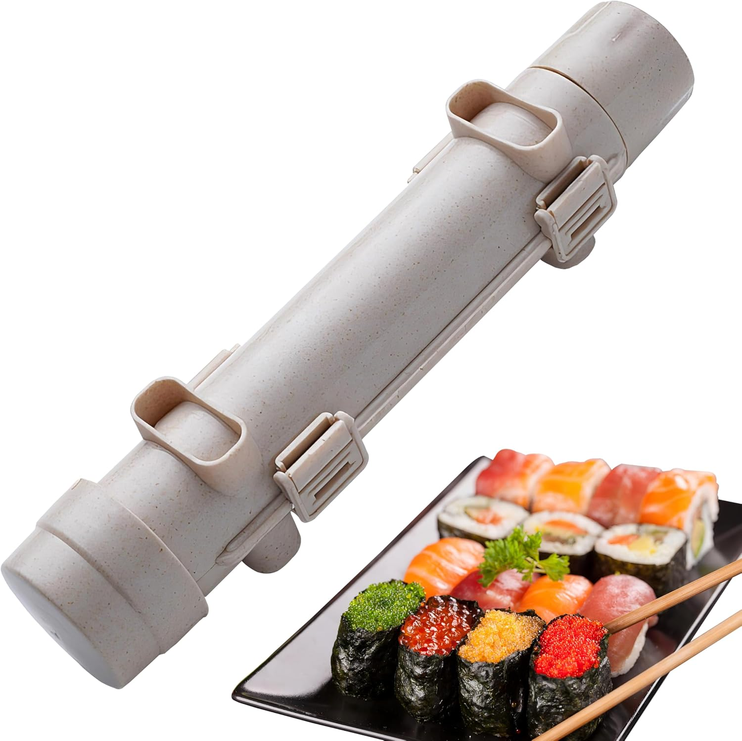 Sushi Maker,Food Grade Sushi Bazooka,Sushi Molds,Perfect for Crafting Sushi Roller with Rice,Vegetables,And Meat.Ideal DIY Sushi Tool Set for Beginners and Enthusiasts (Beige)