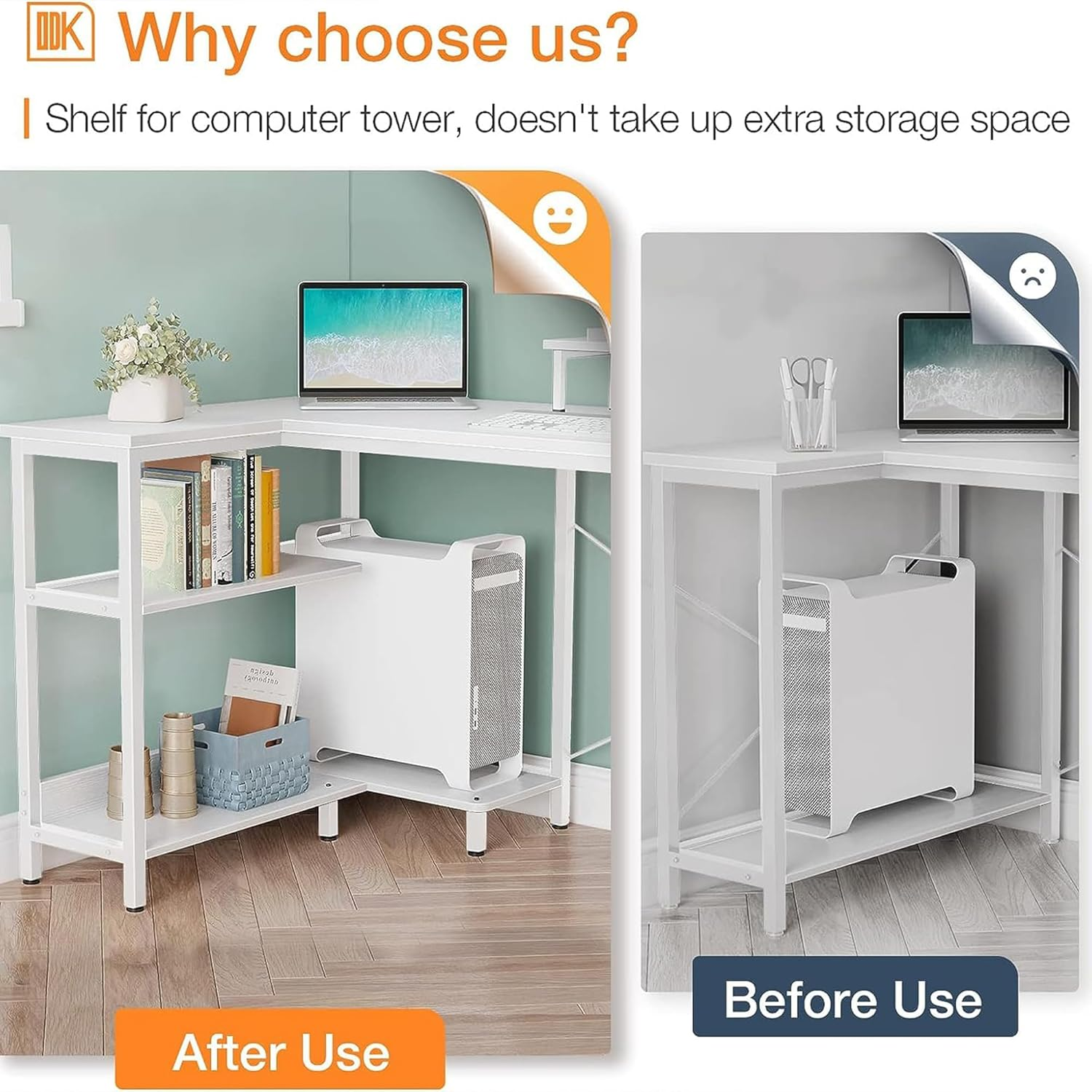 ODK L Shaped Computer Desk with Reversible Storage Shelves, L-Shaped Corner D... - Picture 7 of 14