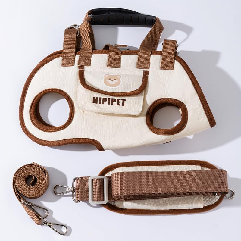 Outdoor Pet Multifunctional Crossbody Bag, Small Dog and Cat Carrier, Hands-Free Shoulder Sling, Adjustable Strap (Brown, Medium)