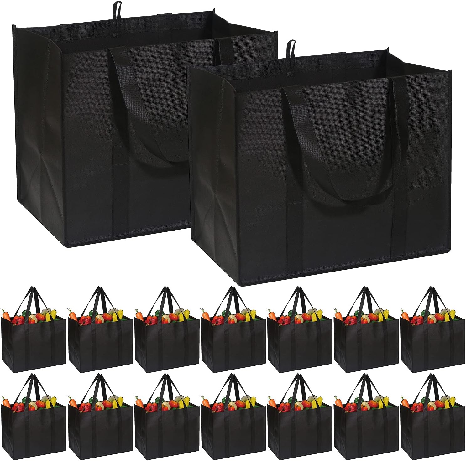 Black Reusable Grocery Bags Extra Large Super Strong Shopping Tote Bags with Reinforced Handles Black