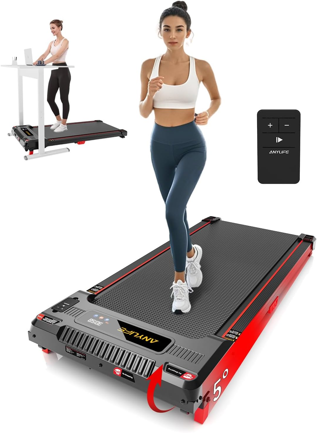 Walking Pad Treadmill,  Incline Walking Pads under Desk 330Lb Capacity, 2.5HP Portable Treadmills for Home, Compact Treadmill Small Running Pad with LED Display, Remote Control