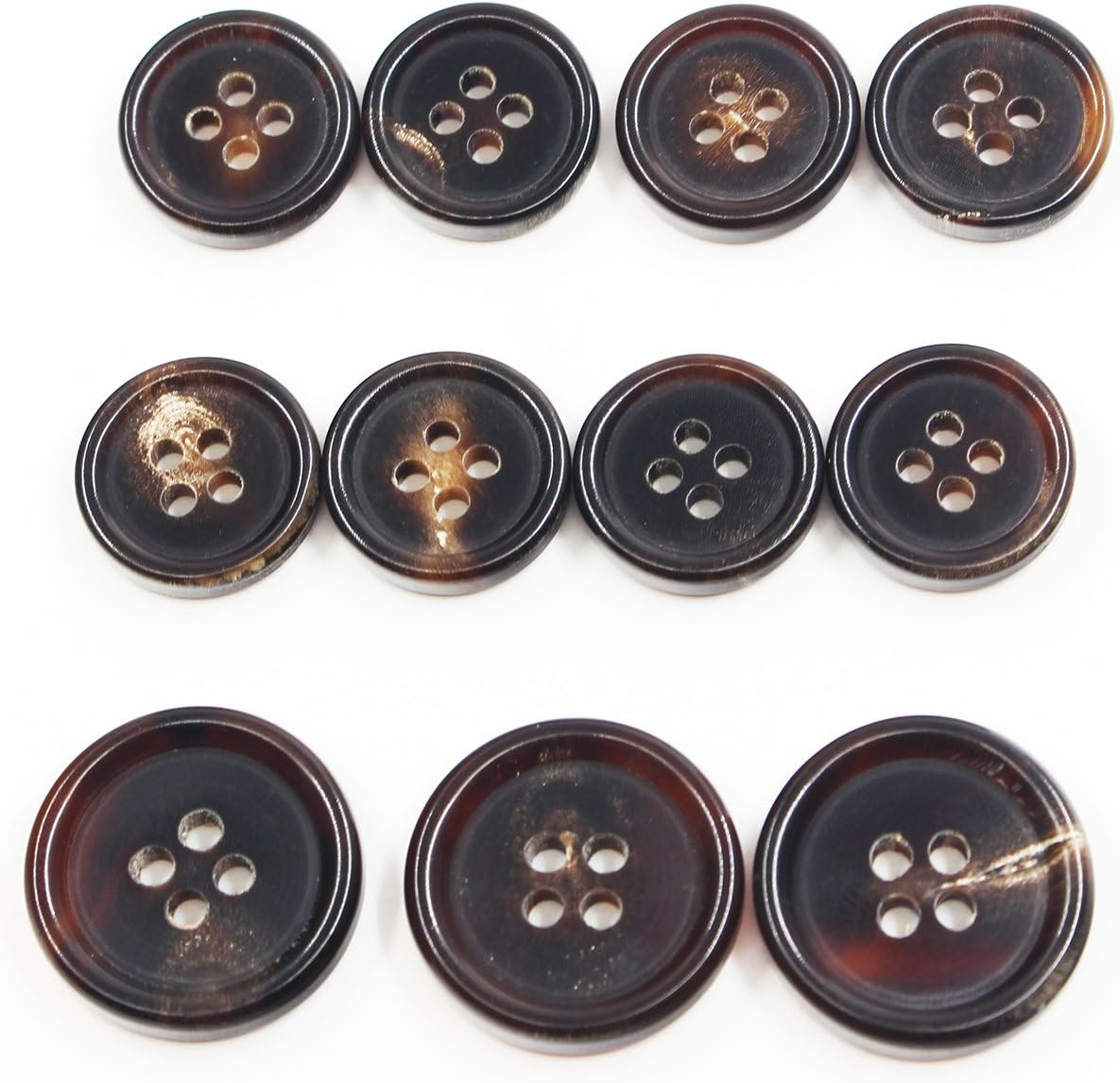 11 Pieces Genuine Natural Horn Blazer & Suits Button Set - for Blazer, Sport Coat, Uniform, Jacket (Dark Brown) 15Mm 20Mm