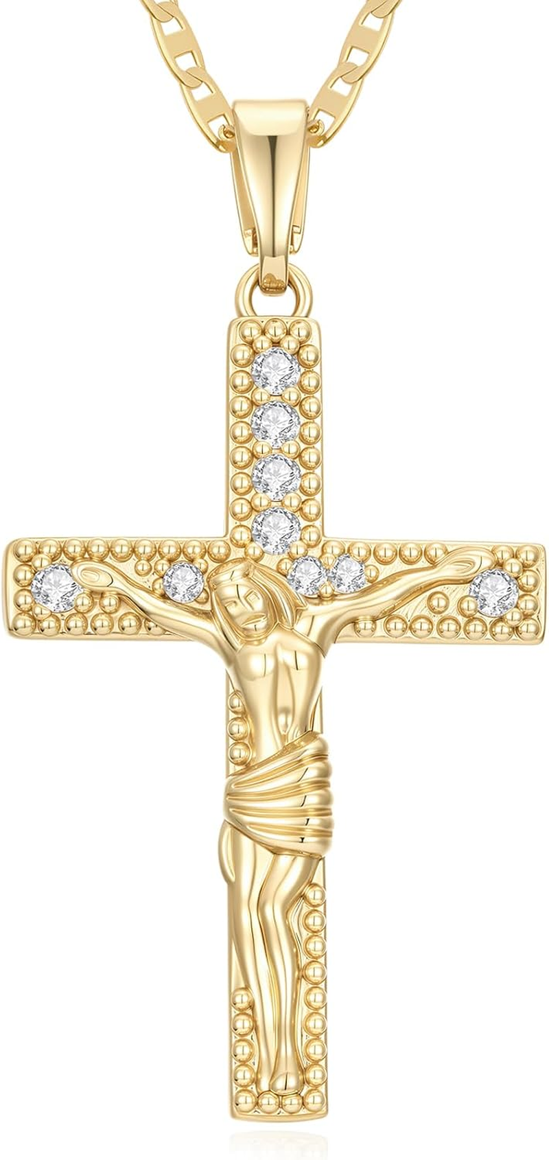 14K Gold Cross Necklaces for Women Crucifix Necklace Men Gold Cross Pendant Chain Jewlery 48Cm