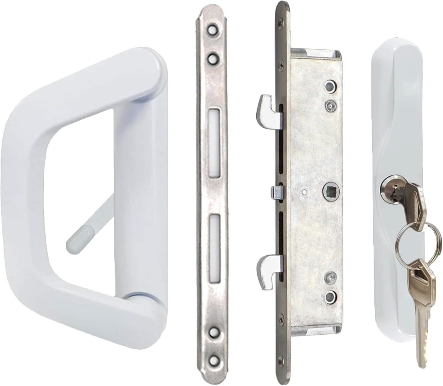 Patio Sliding Glass Door Handle Set with Mortise Lock and Keys, Full Replacement Handle Lock Set Fits Door Thickness from 1-1/2