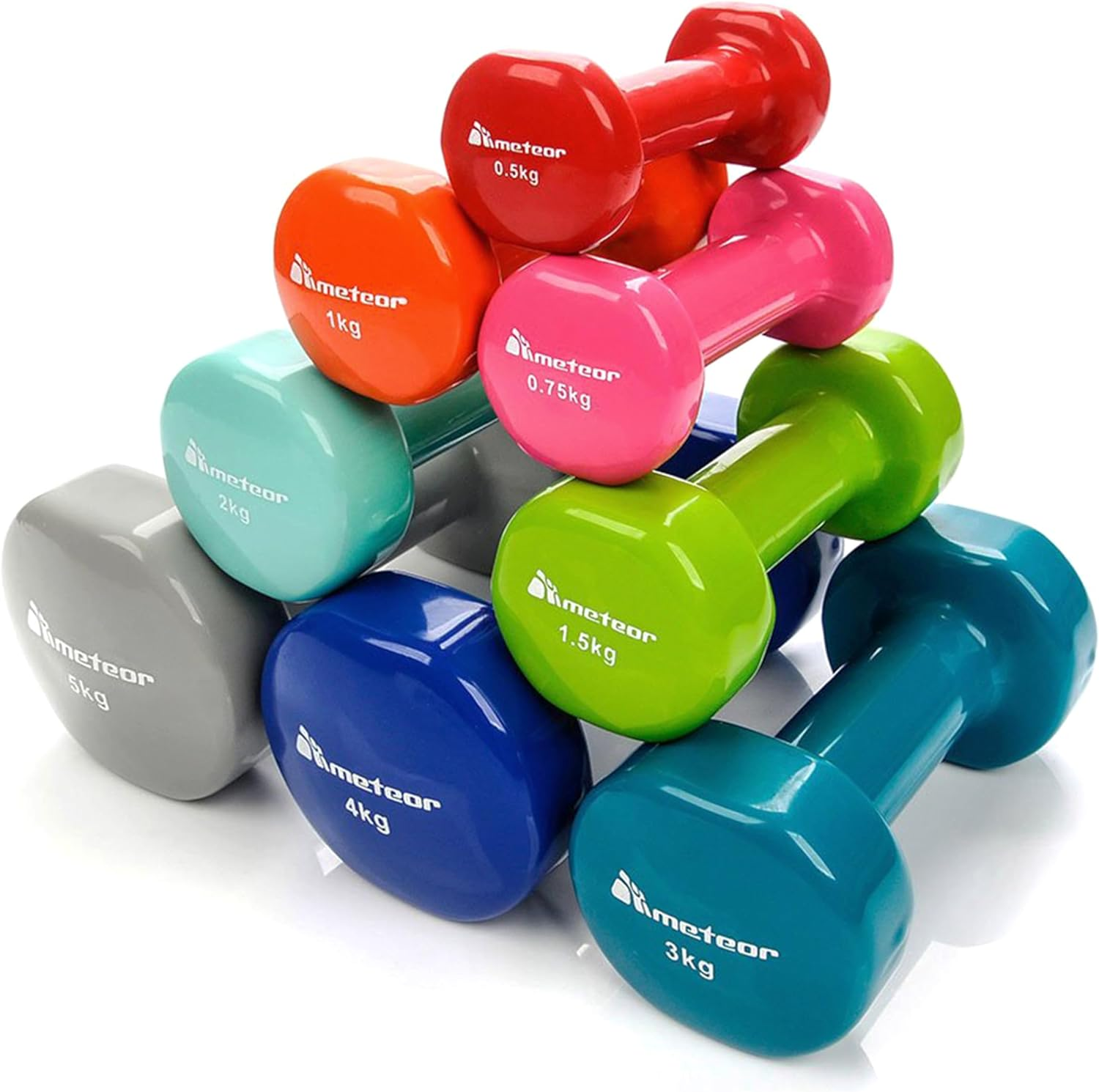 METEOR Dumbbells Anti-Slip Vinyl Dumbbell Soft Touch Gel Grip Hand Weights Home Gym Exercise Small Weight Set