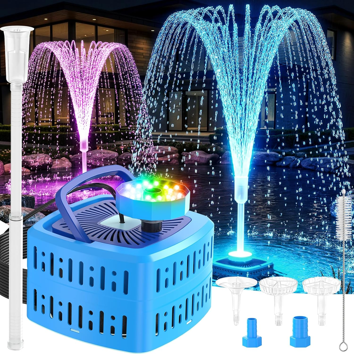 Pond Filter Pumps with Lights, 800GPH Pond Pump with Filter Fountain Kit,130W Pond Filter System with Pump Filter Kit, Koi Pond Filters for Outdoor Pond Water Features(Corded Electric)-Blue