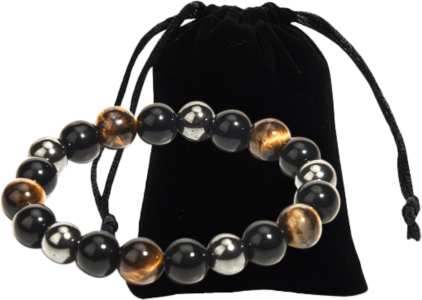 Schutzarmband Aus Natursteinen - Tigerauge, Schwarzer Obsidian, Hämatit, Handgefertigt, Universalgröße, Inklusive Schmuckbeutel, Für Heilsteintherapie Und Chakra-Balance