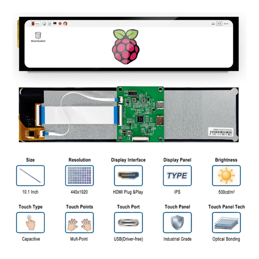 10.1 Inch 440X1920 MIPI DSI Capacitive Touch Screen IPS TFT LCD Display with HD-MI Driver Board