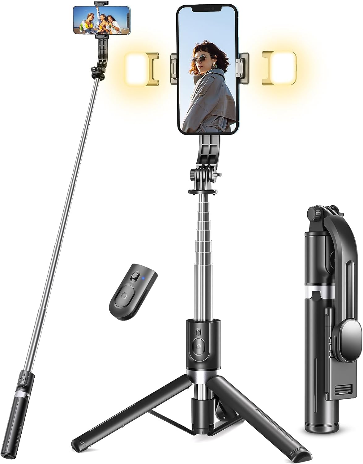 Selfie Stick Tripod with Remote and 2 Light, Pnitri 45