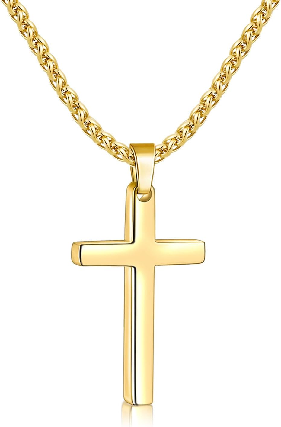 Cross Necklace for Men, Silver Tone/Gold Plated/Black Mens Cross Necklaces with 2.5Mm Chain, Stainless Steel Wheat Chain, 16-24 Inch
