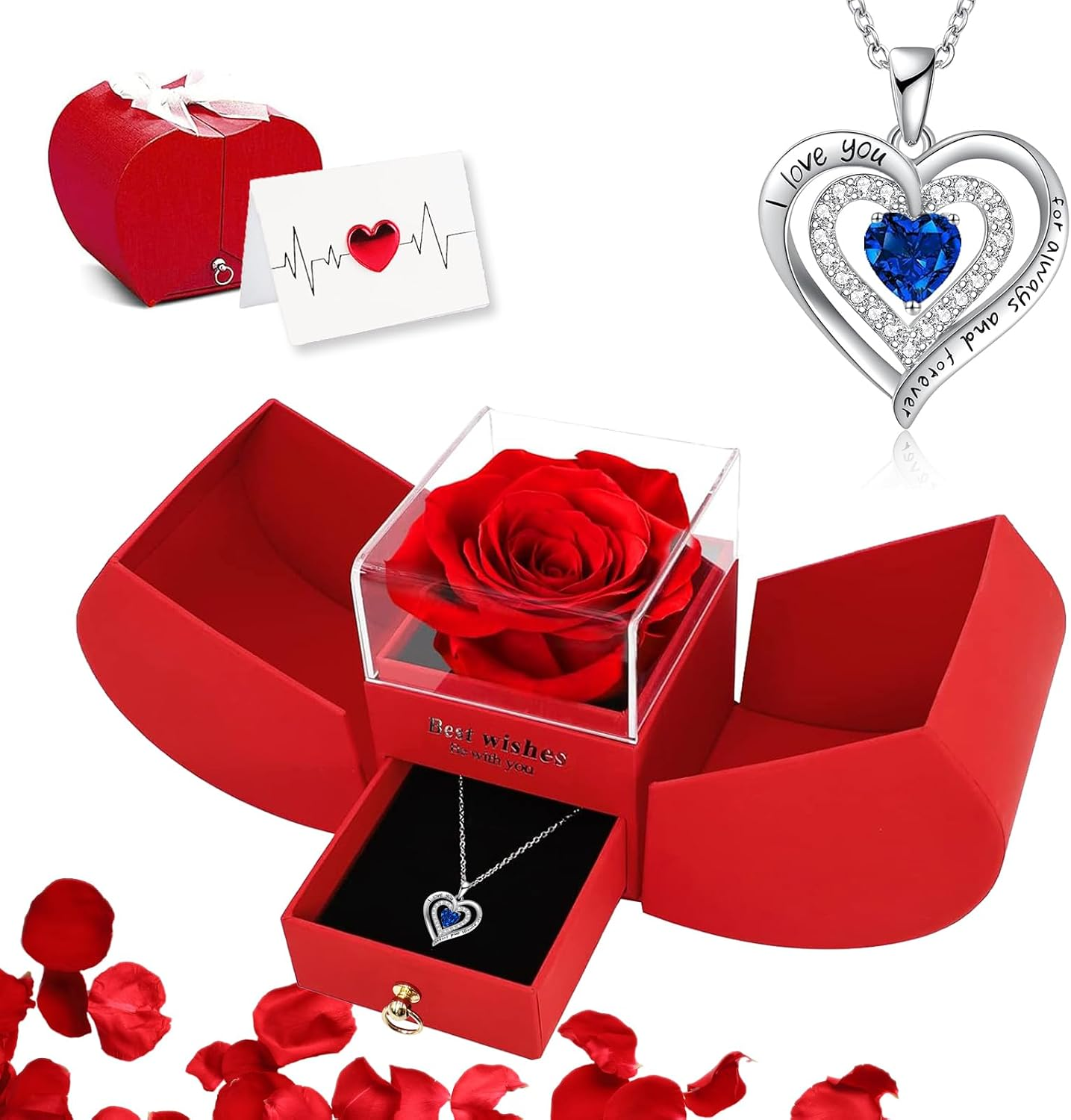 Women Gifts Ideas for Birthday, Preserved Forever Rose Gift with Necklace - Wife