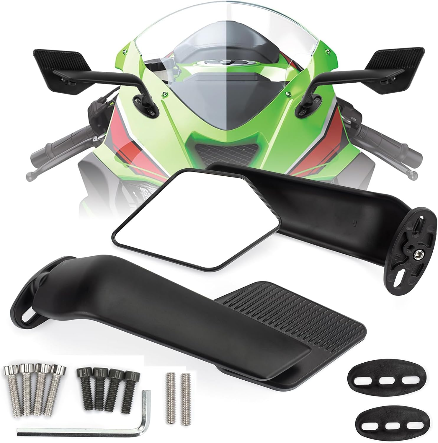 Large Motorcycle Mirrors Adjustable Rearview Stealth Mirrors for Ninja 650 Ninja 500 Ninja 400 ZX6R ZX10R ZX4RR CBR1000 CBR300R CBR500R CBR600RR GSXR1000 R15 R25 YZ Wind Wing Side Mirror
