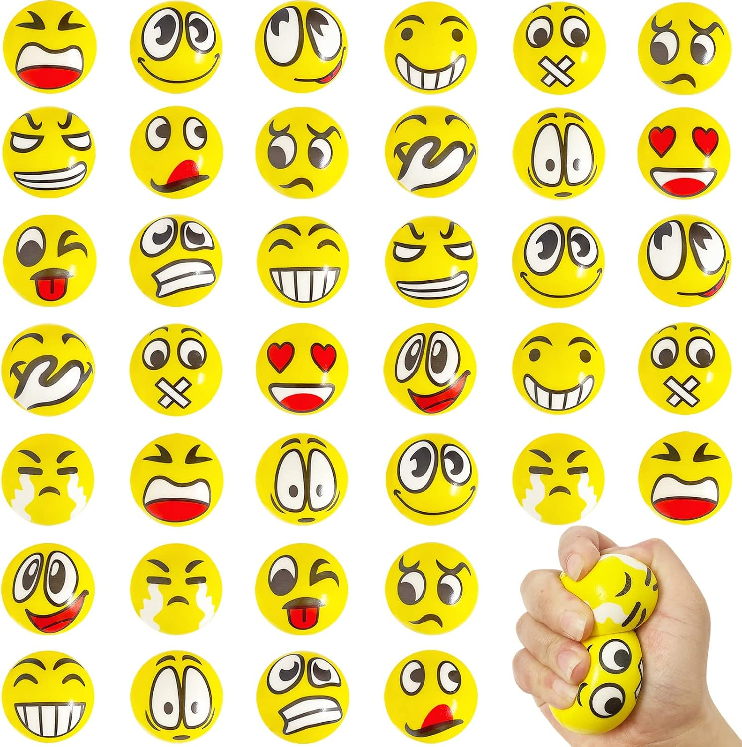 40Pcs Face Stress Balls,Mini 2" Funny Face Squeeze Balls,Stress Relief Foam Ball