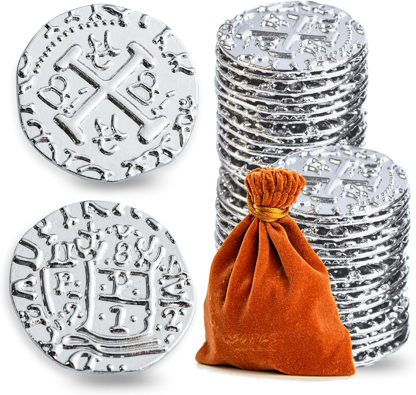Metal Pirate Coins, Prefdo 35PCS X Large Gold Treasure Coin Set Spanish Doubl... - Picture 2 of 7
