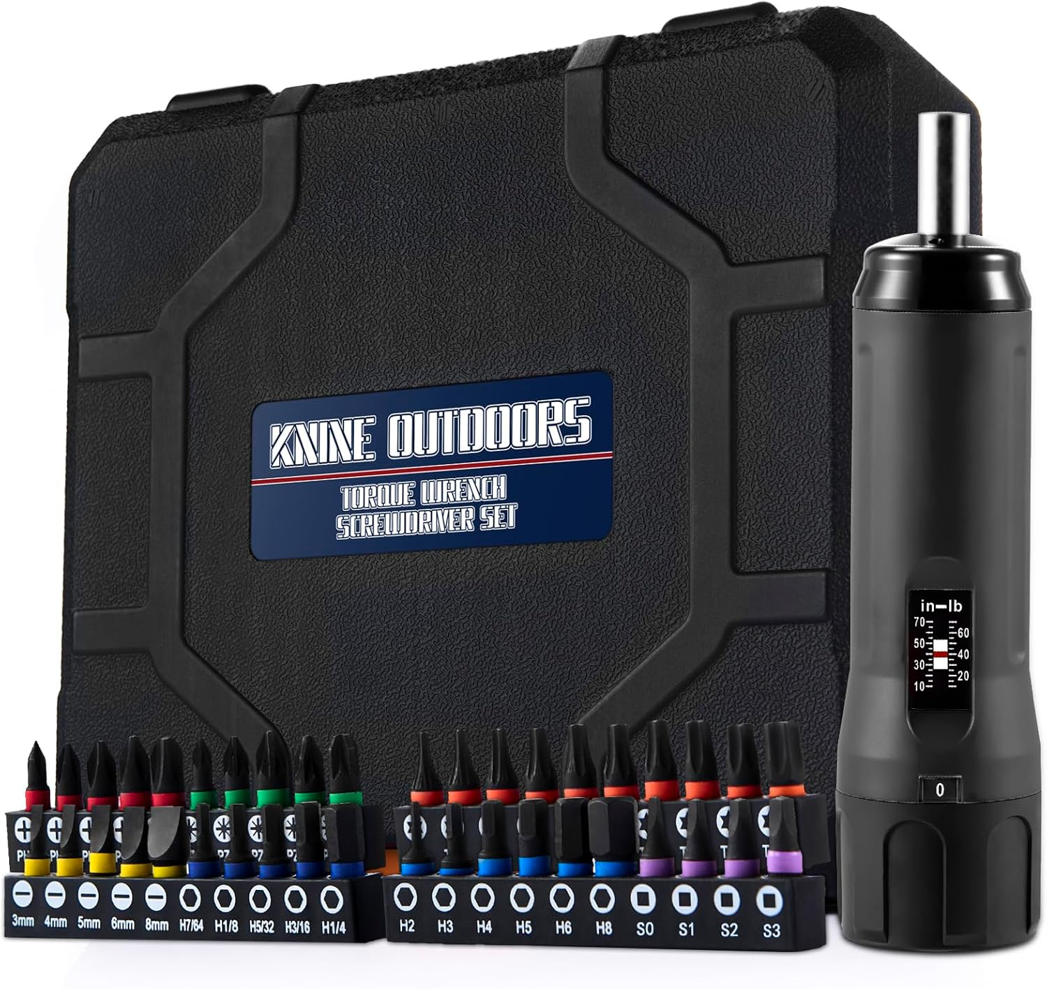 KNINE OUTDOORS Torque Screwdriver Wrench Driver Set 10-70 Inch Pounds Lbs for Maintenance with T-Bar Handle, 40 Hex Bits, 1/4" Socket, Shaft Extension, for Tools, Bike Repairing and Mounting (Black)