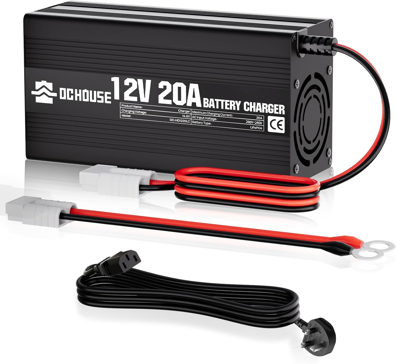12V 20A Lithium Battery Charger, 14.6V Lifepo4 Charger with Battery