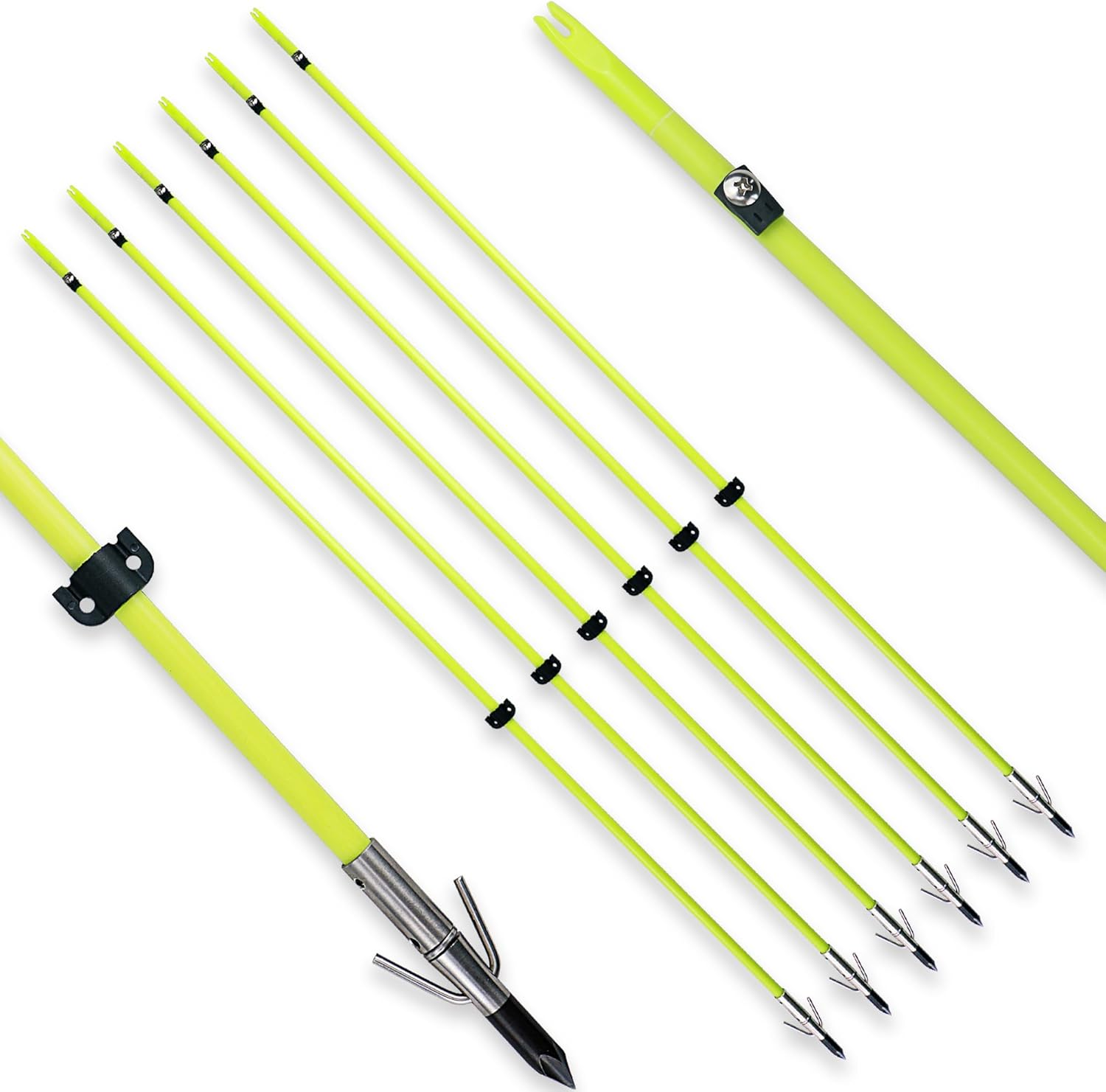 34Inch Bowfishing Arrows Solid Fiberglass Shaft with Broadhead for Compound Bow and Recurve Bow Fishing Arrow Archery and Hunting (Pack of 6)