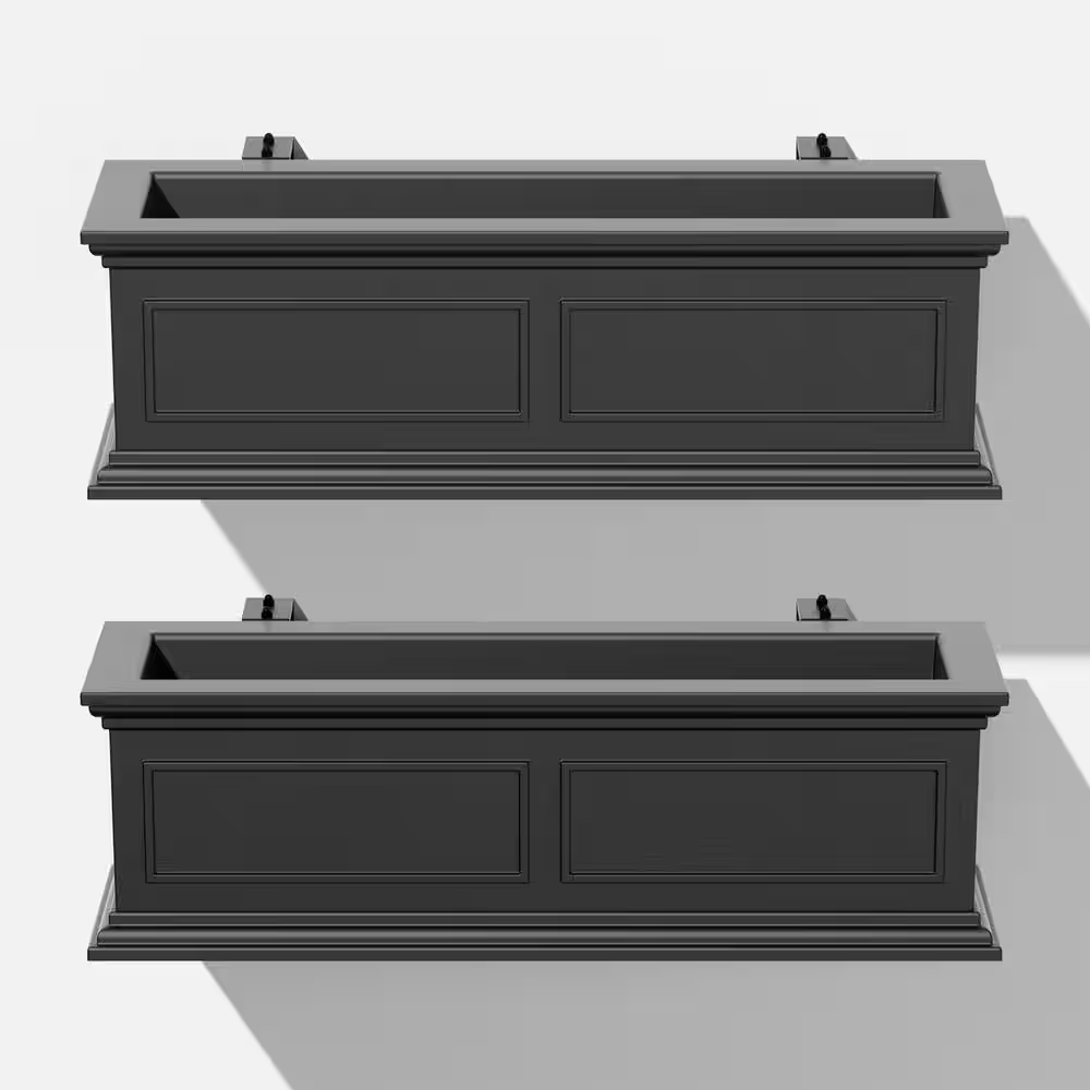 Brixton Extra Large Black Plastic Planter Box with Railing Attachment Included (11 In. L X 36 In. W X 11 In. H) (2-Pack)