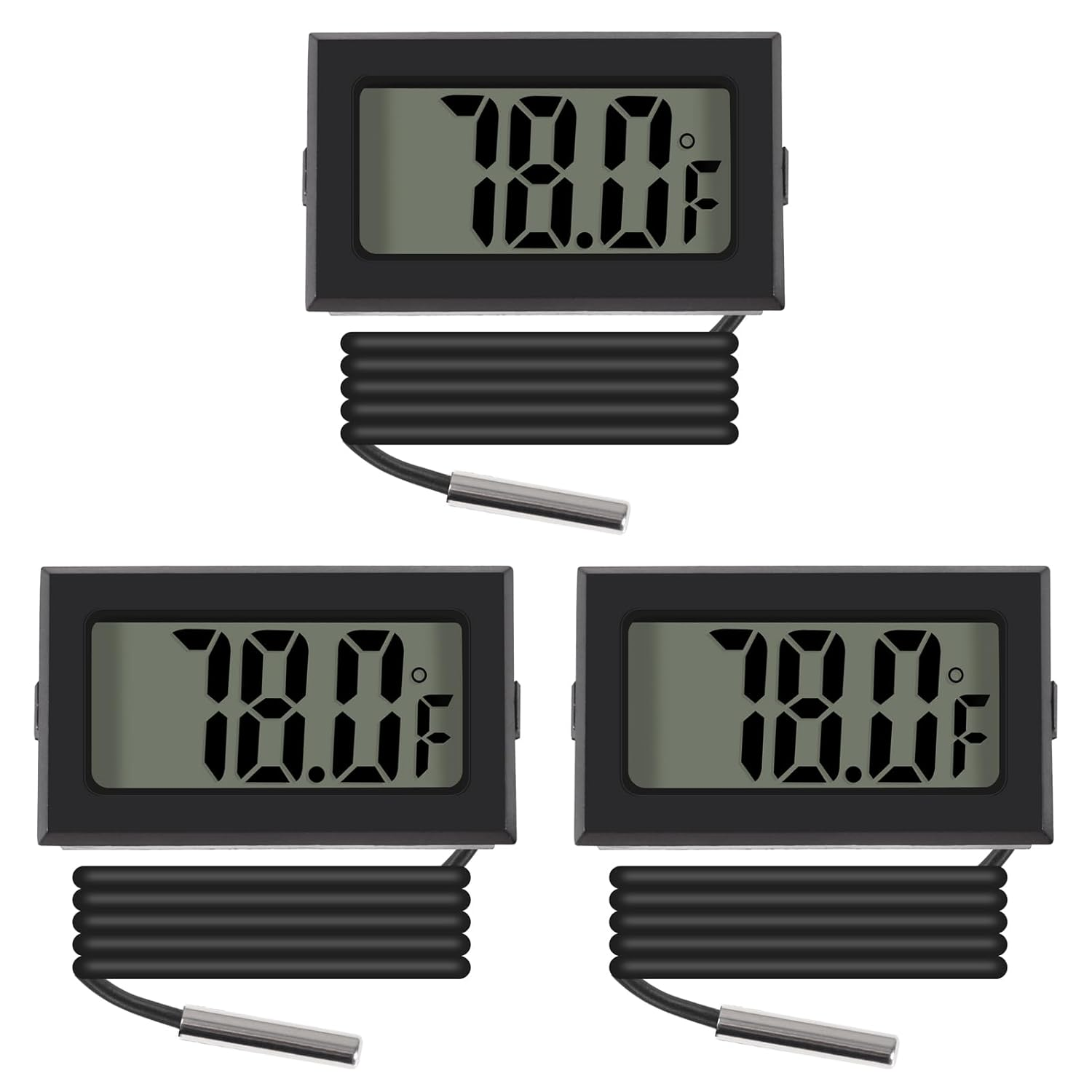 3pcs Black Digital LCD Thermometer Temperature Monitor with External Probe for Fridge Freezer Refrigerator Aquarium (Fahrenheit)