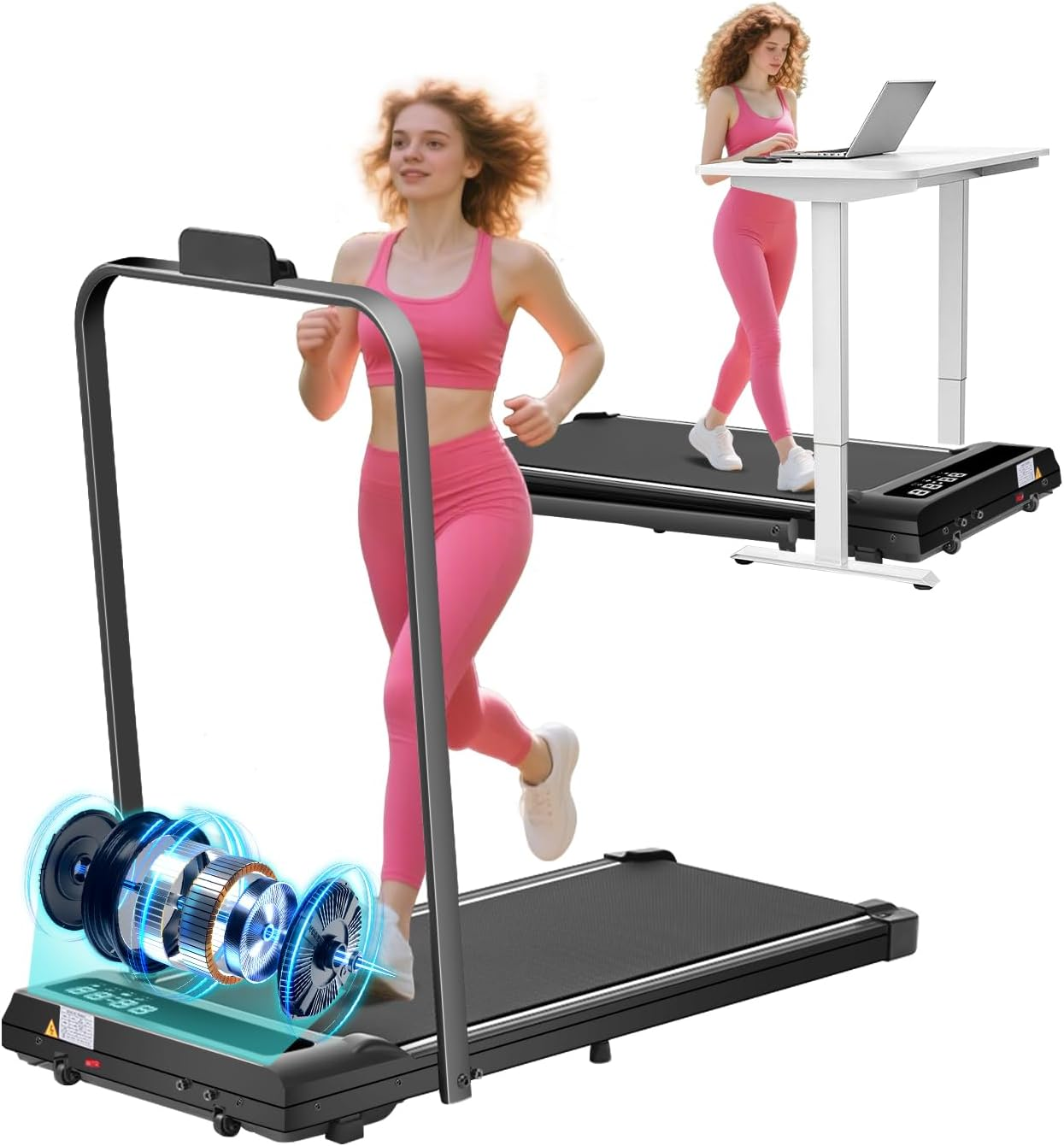 Portable Foldable Treadmills for Home Small with Handles, 3.0HP Small Folding Walking Pad Treadmill with Handle Bar with 320 LBS Capacity, Electric Compact Treadmill Home with LED Display